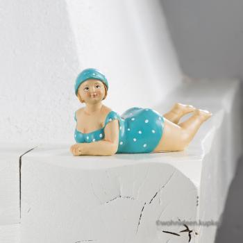 50er Jahre Mini Badefigur mollige Ida in hellblauem Kleid (16cm)